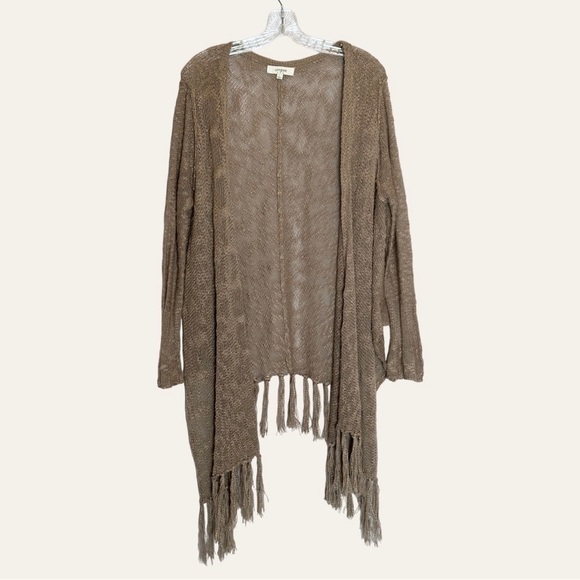 Umgee Sweaters - Umgee Brown Boho Loose Knit Fringe Waterfall Oversized Cardigan Size L